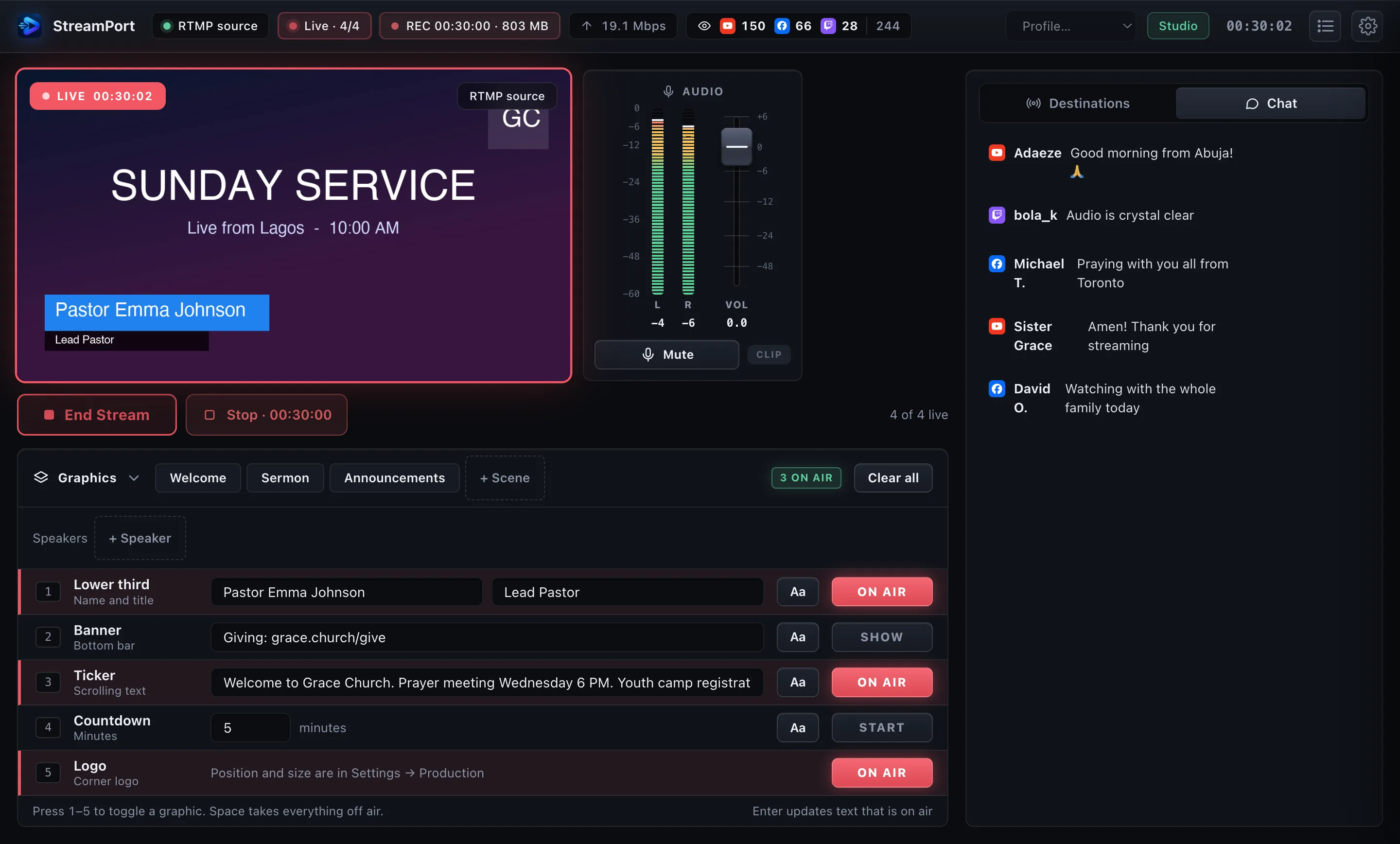 Merged live chat with a Show on screen button